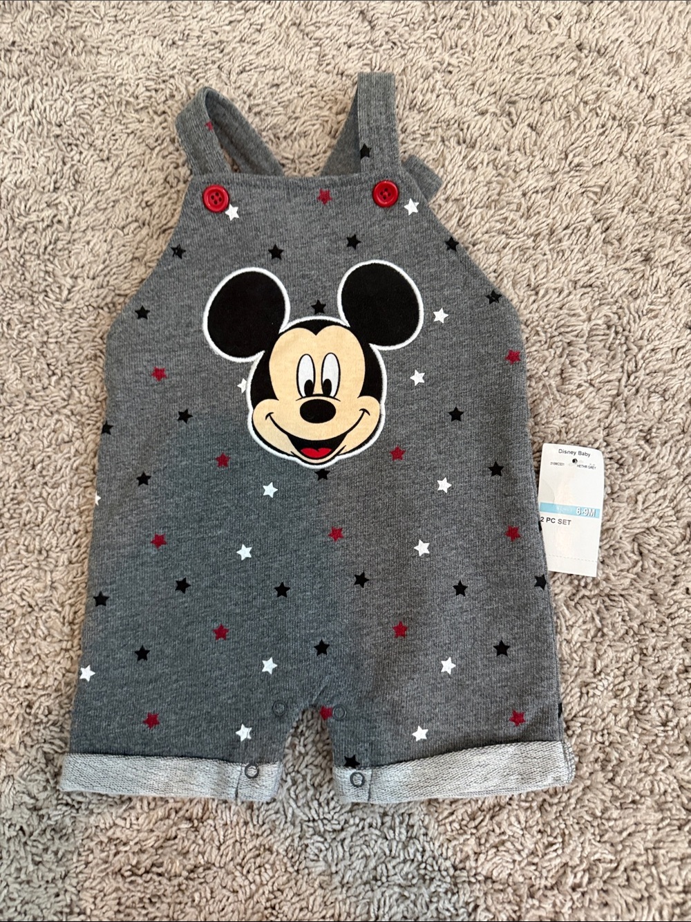 Disney Baby Grey and White Infant Romper with Subtle Red Logo